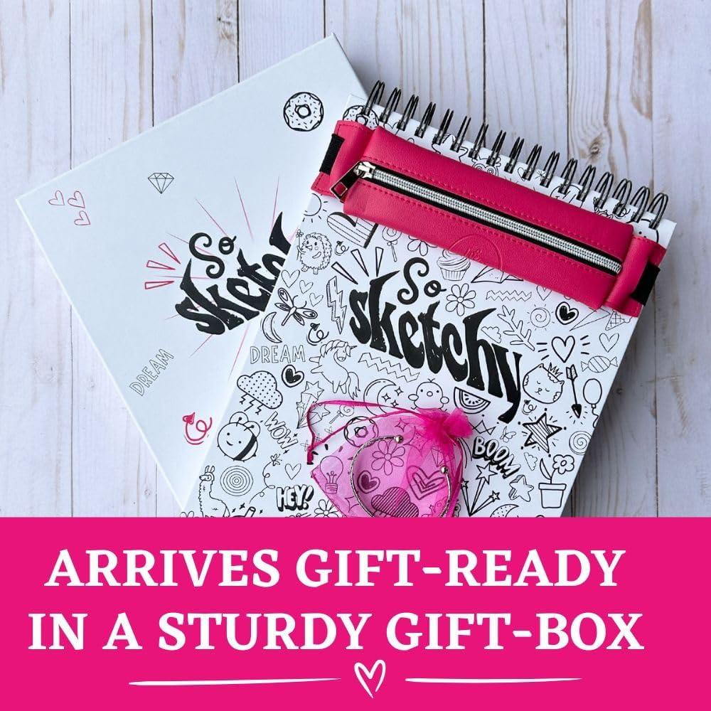 Life Is A Doodle Sketch Pad Set - 9x12 Inch Mixed Media Sketchbook With Pencil Pouch & Bracelet For Kids & Adults - View #4