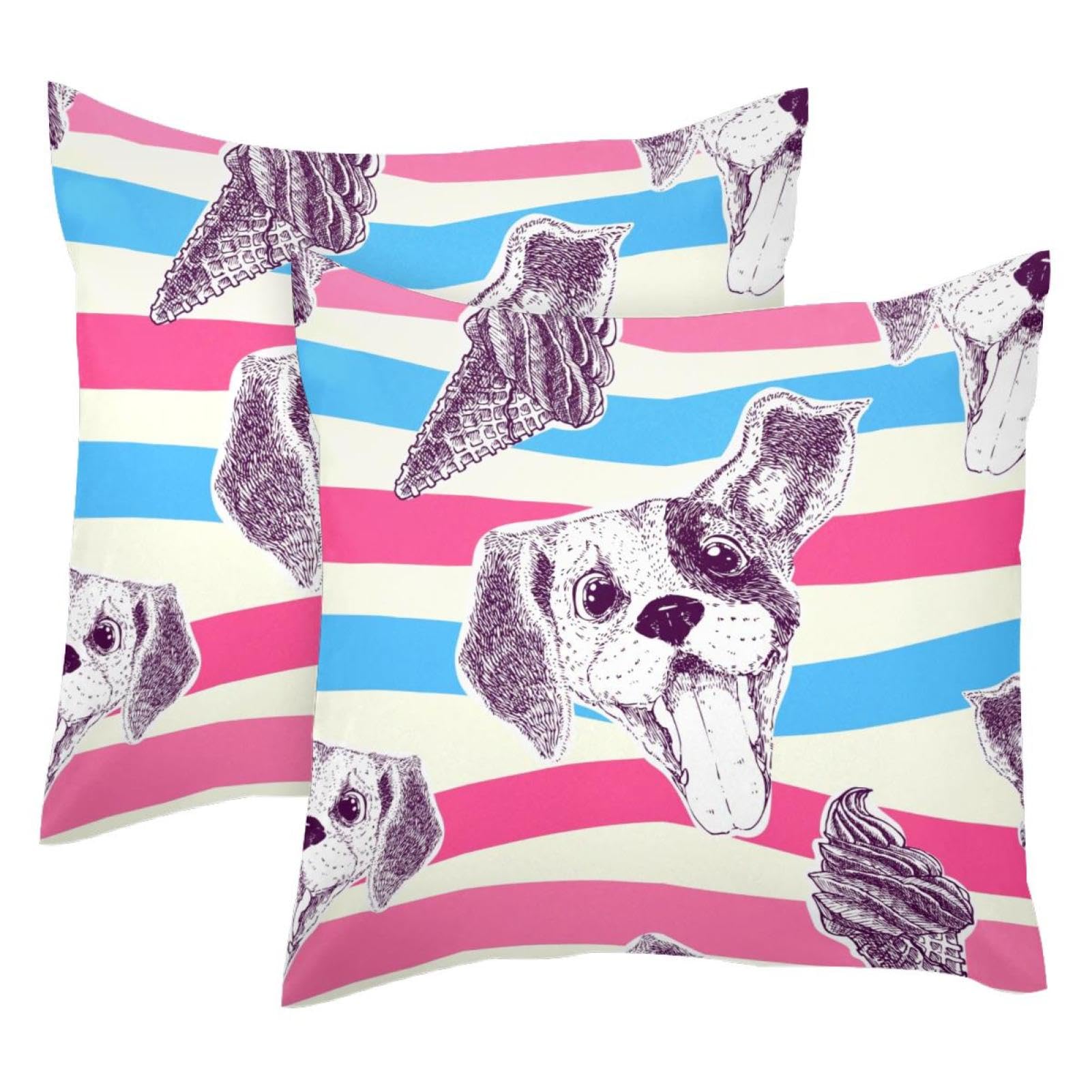 Housses de coussin en velours 50x50 cm à motifs cônes de glace et chiots