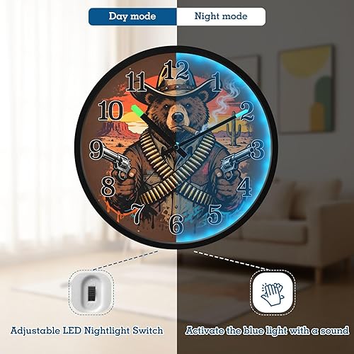 Miniatura 5 de Silent Non-Ticking Battery Operated Clock Luminous Voice-Activated Clocks Sunset Cowboy Beer Retro 12 Inch for Office, Home, Bathroom, Kitchen,