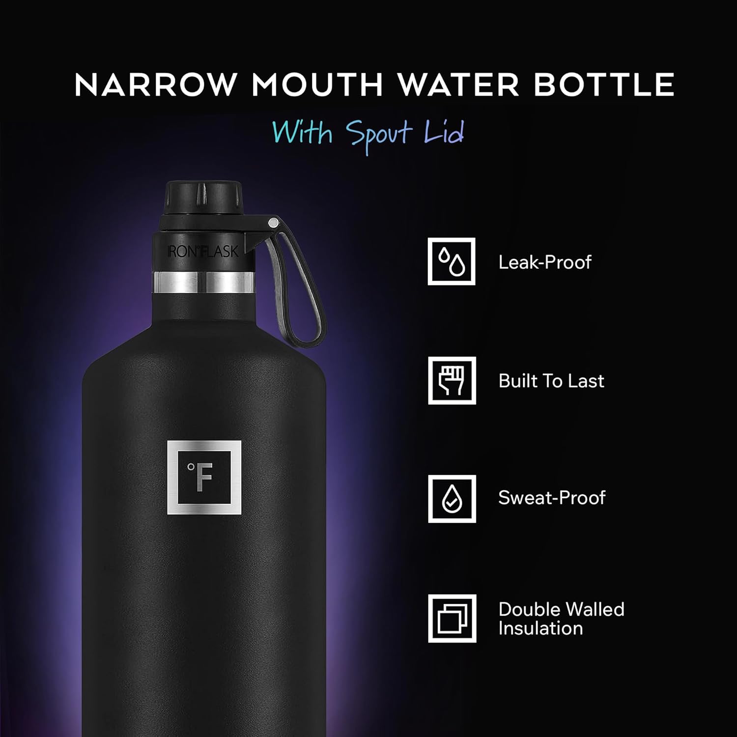 IRON °FLASK Camping & Hiking Hydration Flask with Spout, BPA-Free Insulated Stainless Steel Sports Water Bottle - 64 oz Bubble Gum - Image 2