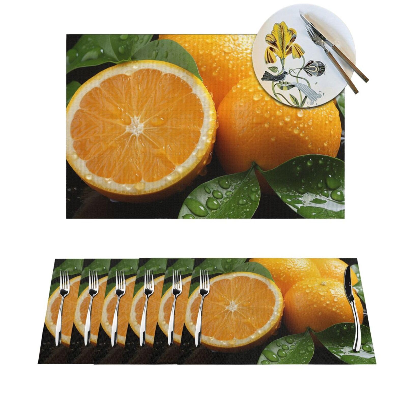 Sets de table résistants à la chaleur lavables en PVC orange pour salle à manger