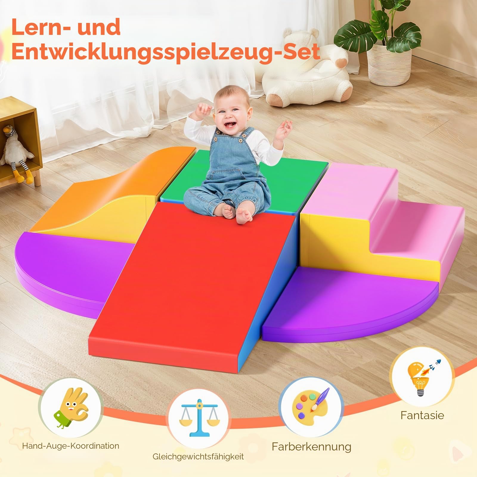Hoyiyobi Schaumstoff-Kletterblöcke für Kinder, Schaumstoff-Bausteine ​​XXL, Montessori-Spielzeug für Kinder, waschbarer Bezug für Indoor-Spaß, Baby-Soft-Spielset (Gemischte Farbe-6)
