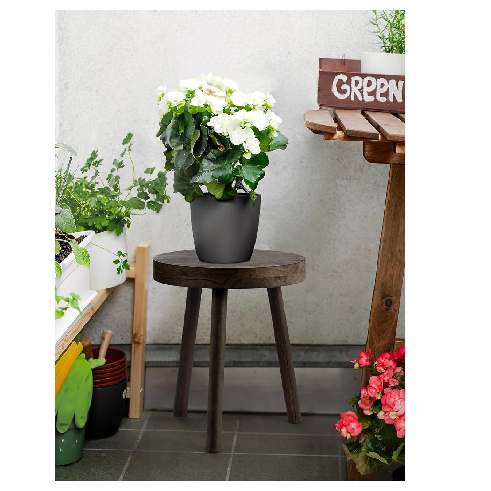 M.J COMFY-LIFE Wooden Stool Plant Stand Mini Corner Table Bathroom Stool
