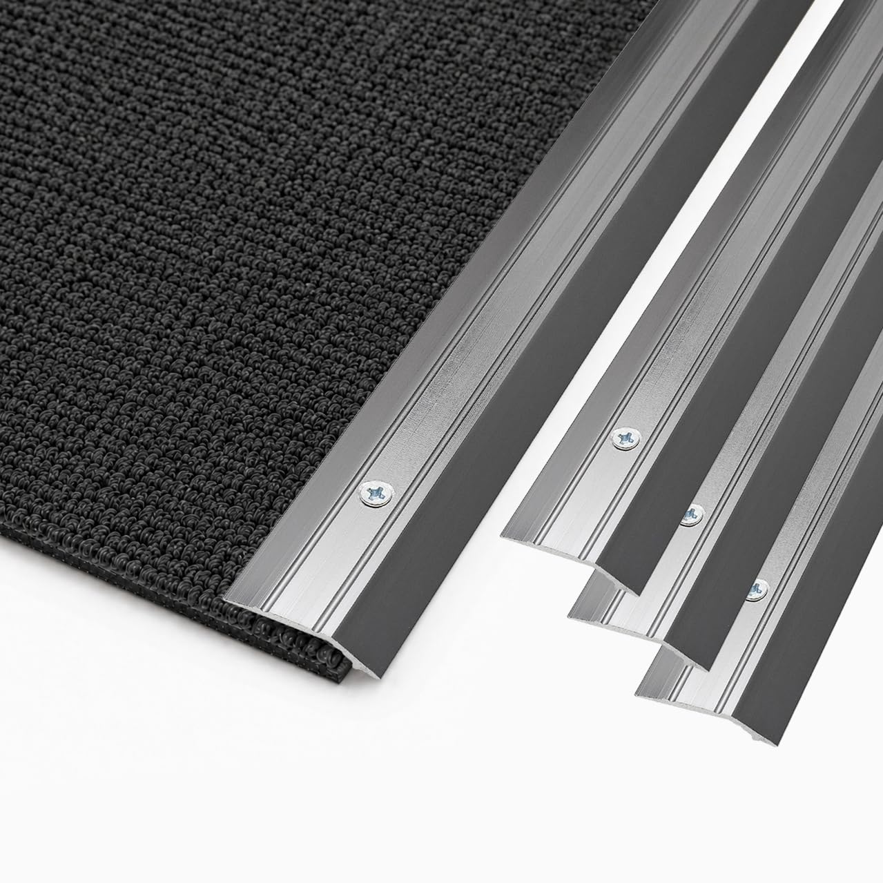 4-Pack Aluminum Carpet Floor Transition Strips,Carpet to Tile Floor Edging Trim, Metal Threshold Strip for Threshold Height Less Than 5mm (90cm,Iron Grey)