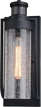 VAXCEL Lawton Steel LED Compatible Black Motion Sensor Dusk to Dawn Outdoor Wall Light Transitional Clear Glass