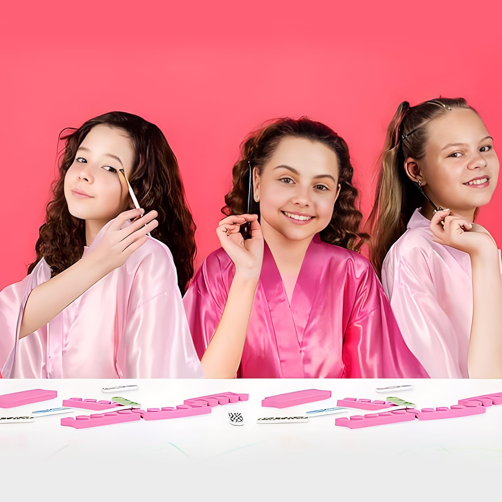 7 pièces Robes d'anniversaire pour filles, Robes de fête au spa pour princesses, Robe en kimono en satin pour filles et femmes, Rose, 8 ans