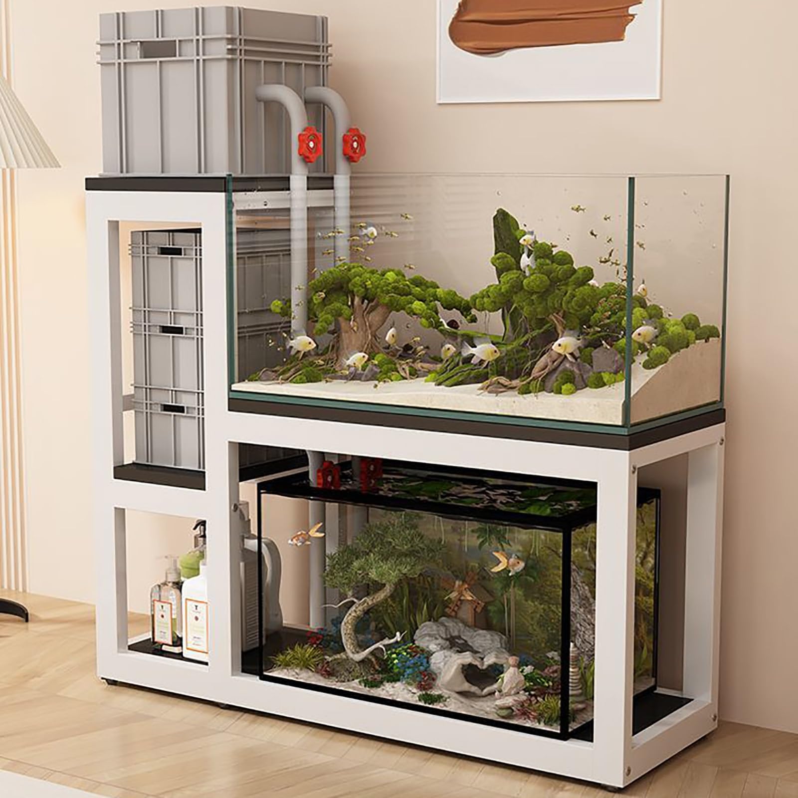 NEONMAN Aquarium Stand with Non-slip Foot Pads, Fish Tank Rack Terrariums Stand Rack, Strong Load-bearing Capacity Wear-resistant and Scratch-Resistant, Suitable for Aquariums(White+black,90x40x110cm)