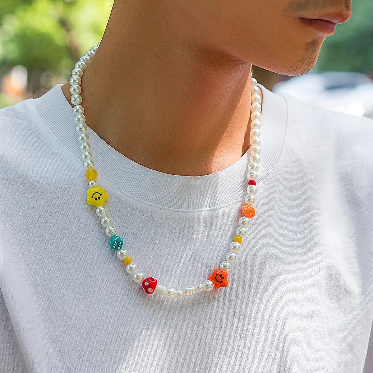Generic Akcesoria dla dziewczynek Srebro 925 Preppy Naszyjnik dla kobiet i dziewcząt, Żółty Smiley Face Choker Naszyjnik z koralików Śliczny letni naszyjnik z kołnierzykiem Kolorowy naszyjnik,