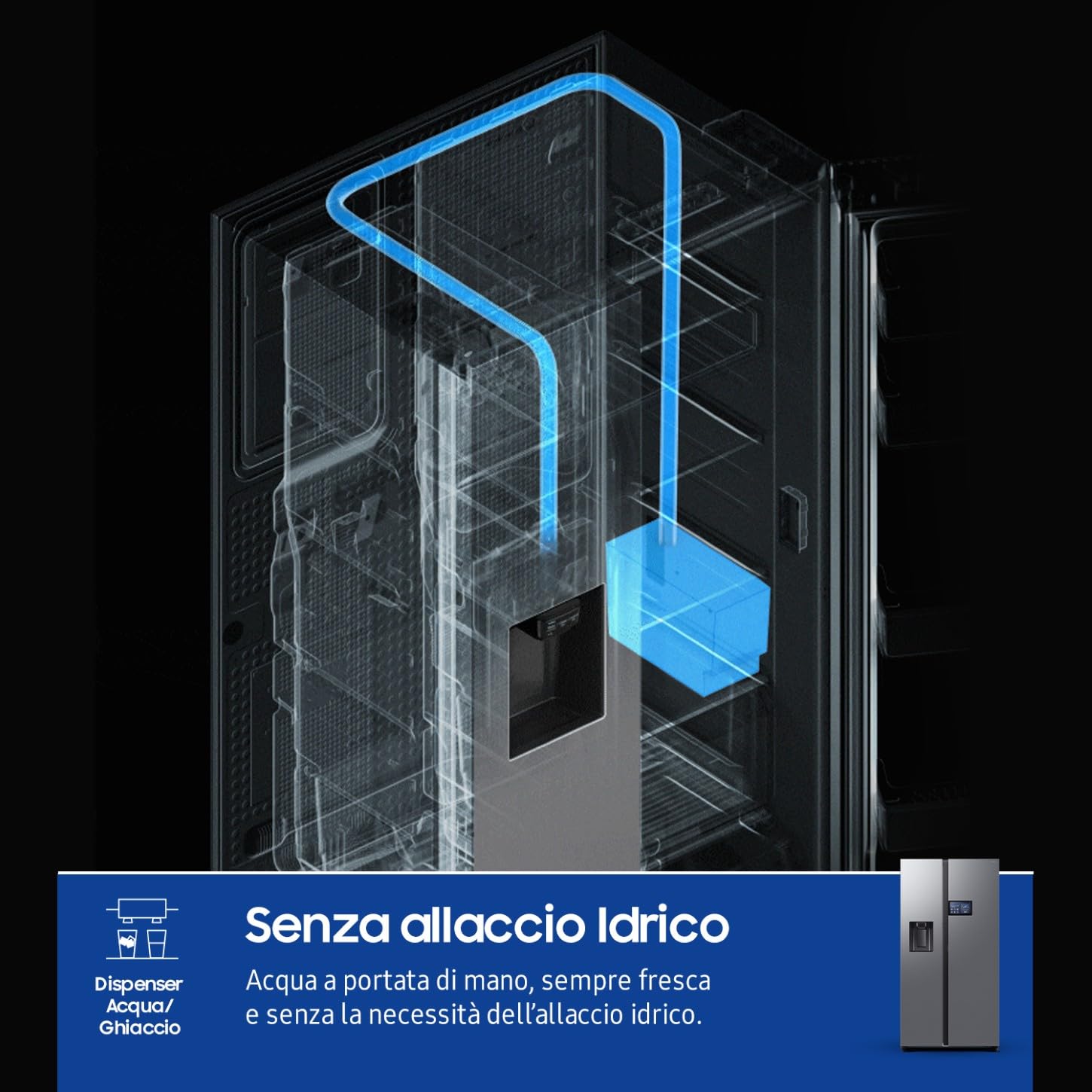 Samsung Frigorifero Side by Side AI Home F-RG90F65EDT3M, Dispenser Acqua/Ghiaccio Senza Allaccio, Wifi con AI Energy Mode, SpaceMax, 3 Mesi Garanzia Extra, 614 L, LxAxP: 91,2 x 178,4 x 72,6 cm, Inox