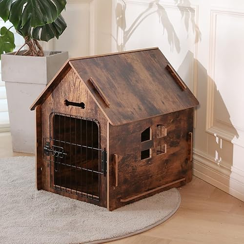 Miniatura 5 de Casa para perros de interior para perros pequeños o gatos, diseño de madera acogedor, casa pequeña para cama interior, con rejillas de ventilación y