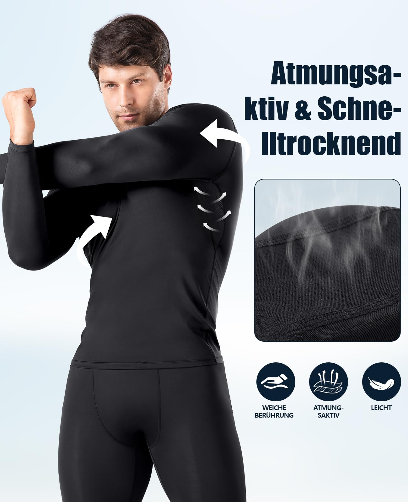 Niksa Lot de 1/2/3 t-shirts de compression pour homme, t-shirt fonctionnel à manches longues, col rond, respirant, pour la course, l'entraînement, le fitness