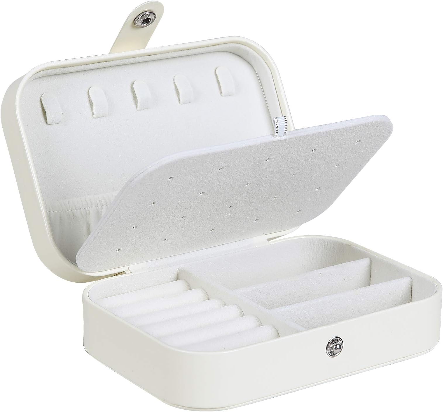 misaya Travel Jewelry Box - Women Small Jewelry Organizer Portable Jewelry Case, Graduation and Birthday Gift, for Necklace Earrings Rings, Beige White