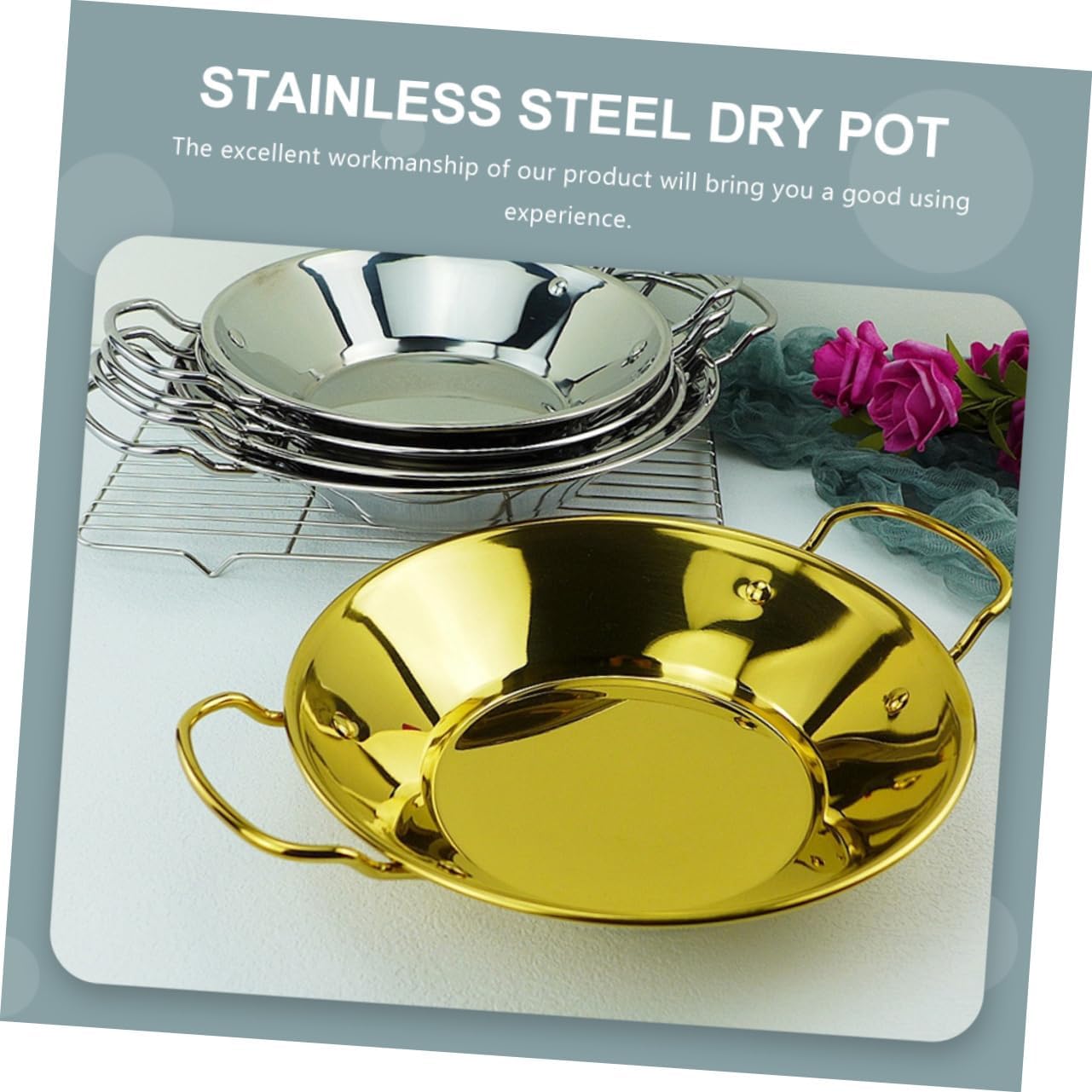 Stainless Steel Dry Pot Flat Bottom Cooking Pot with Handle