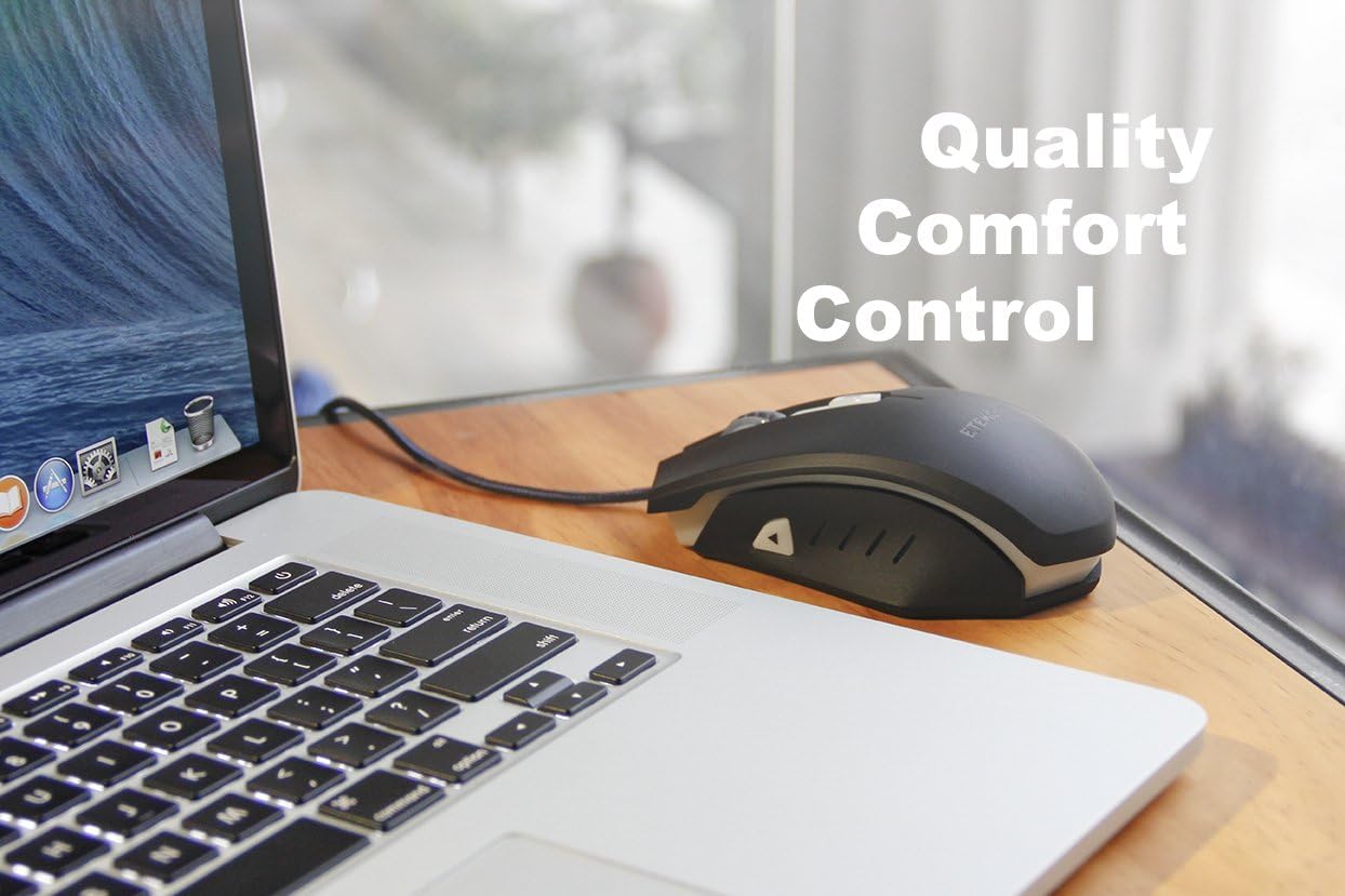 Etekcity Scroll T-142 4000 DPI High Precision 6 Programmable Buttions USB Wired Optical Gaming Mouse for Windows and Mac