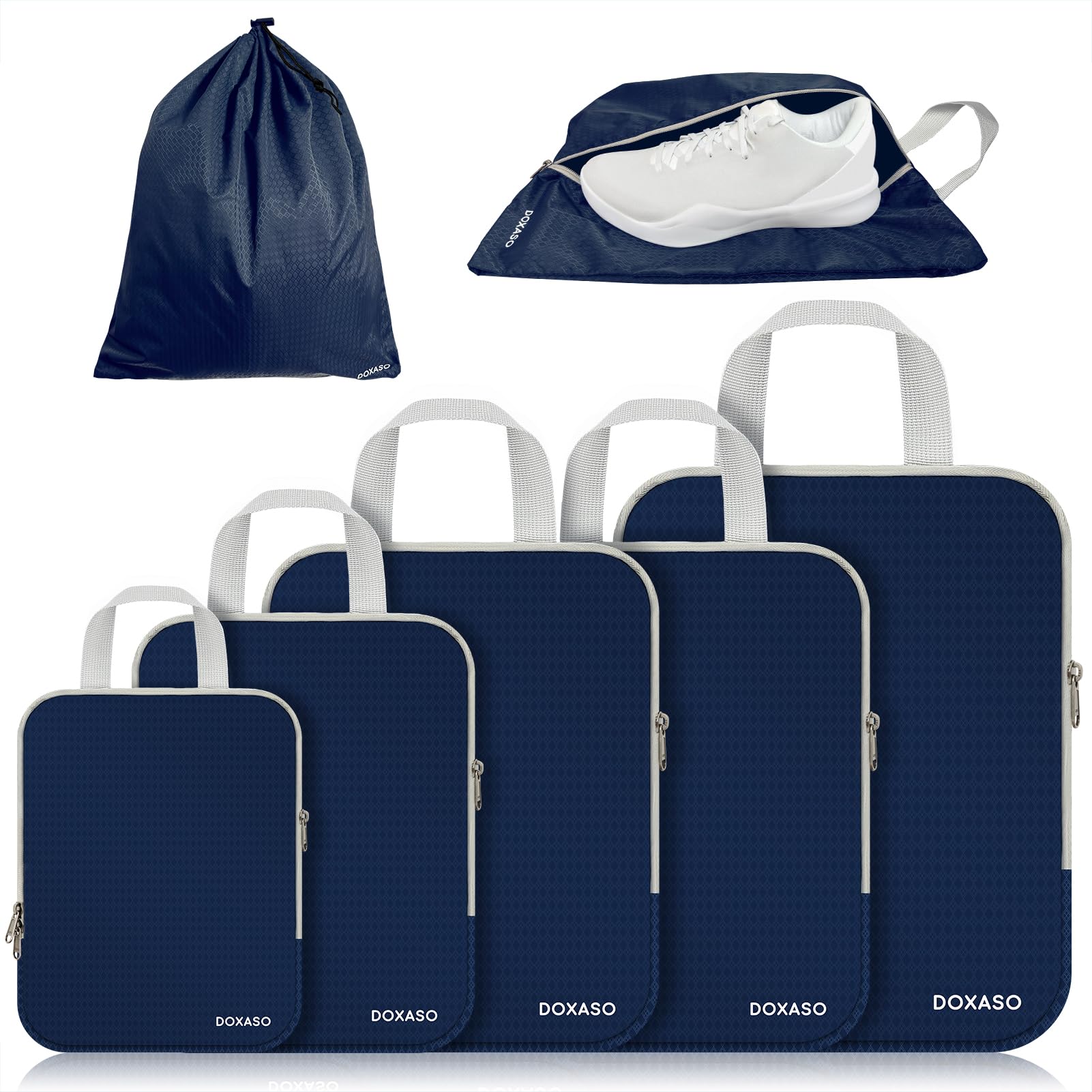 Organizadores de maletas de compresión ultraligeros y expandibles, repelentes al agua, organizador de viaje para mochila, 7 unidades (azul oscuro)