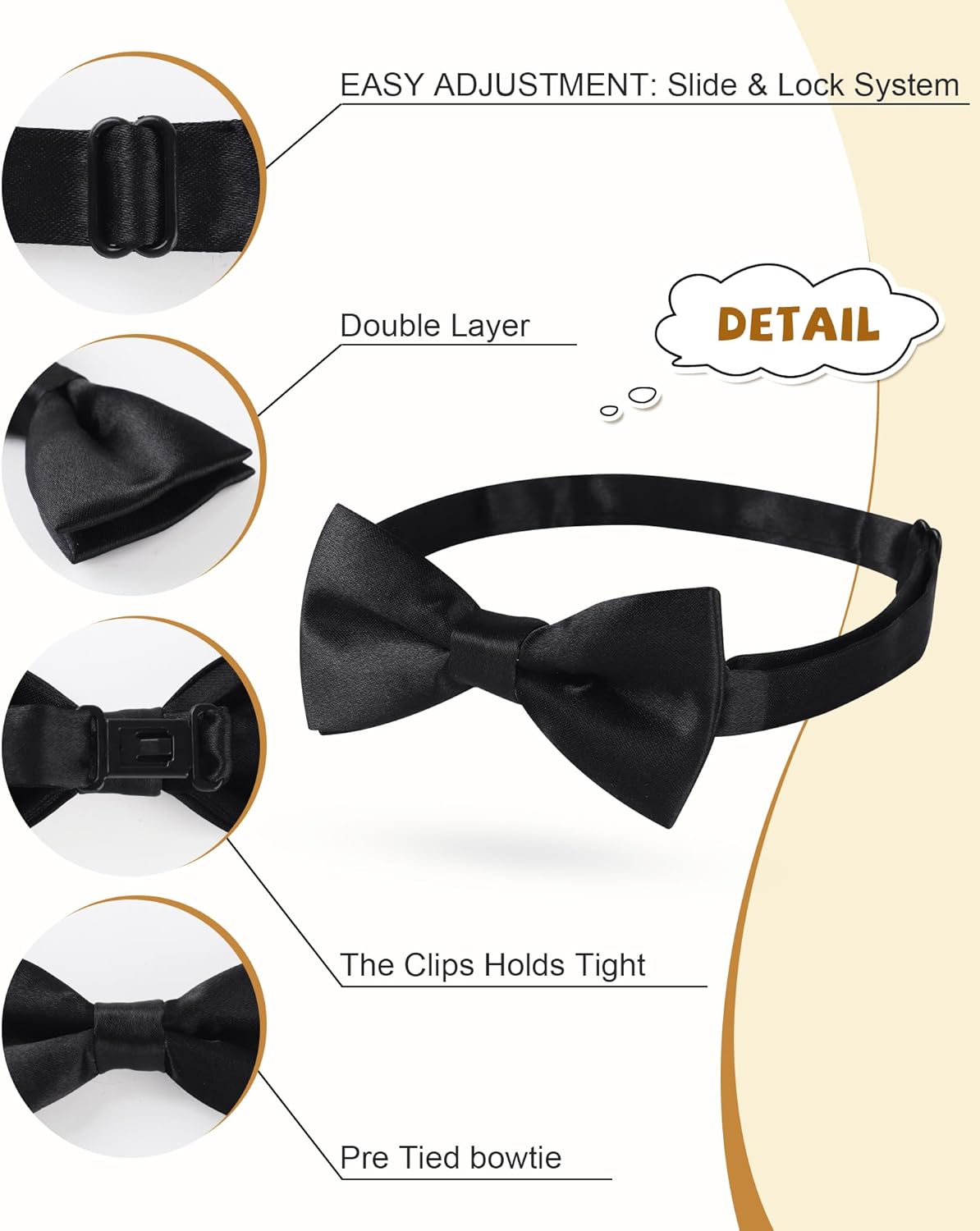 AWAYTR Boys Child Kids Bow ties - Adjustable Pre Tied Solid Color Wedding Party Bowties (Black) - Image 2
