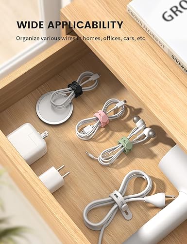 Miniatura 3 de Lamicall Paquete de 20 bridas de silicona para cables, 4 agujeros ajustables, gestión de envolturas elásticas y duraderas, organizador para el hogar