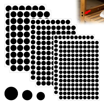 580 Pcs Self-Adhesive Screw Hole Stickers, Covers Caps Dust Proof Sticker, Screw Hole Covers for Wood Furniture Cabinet Shelve, 21mm & 15mm & 12mmBlack