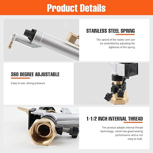 Miniatura 3 de Juego de boquillas de pulverización de pistola de agua ajustable de impacto 360 de 1.5 pulgadas, gran área de jardín, granja, césped