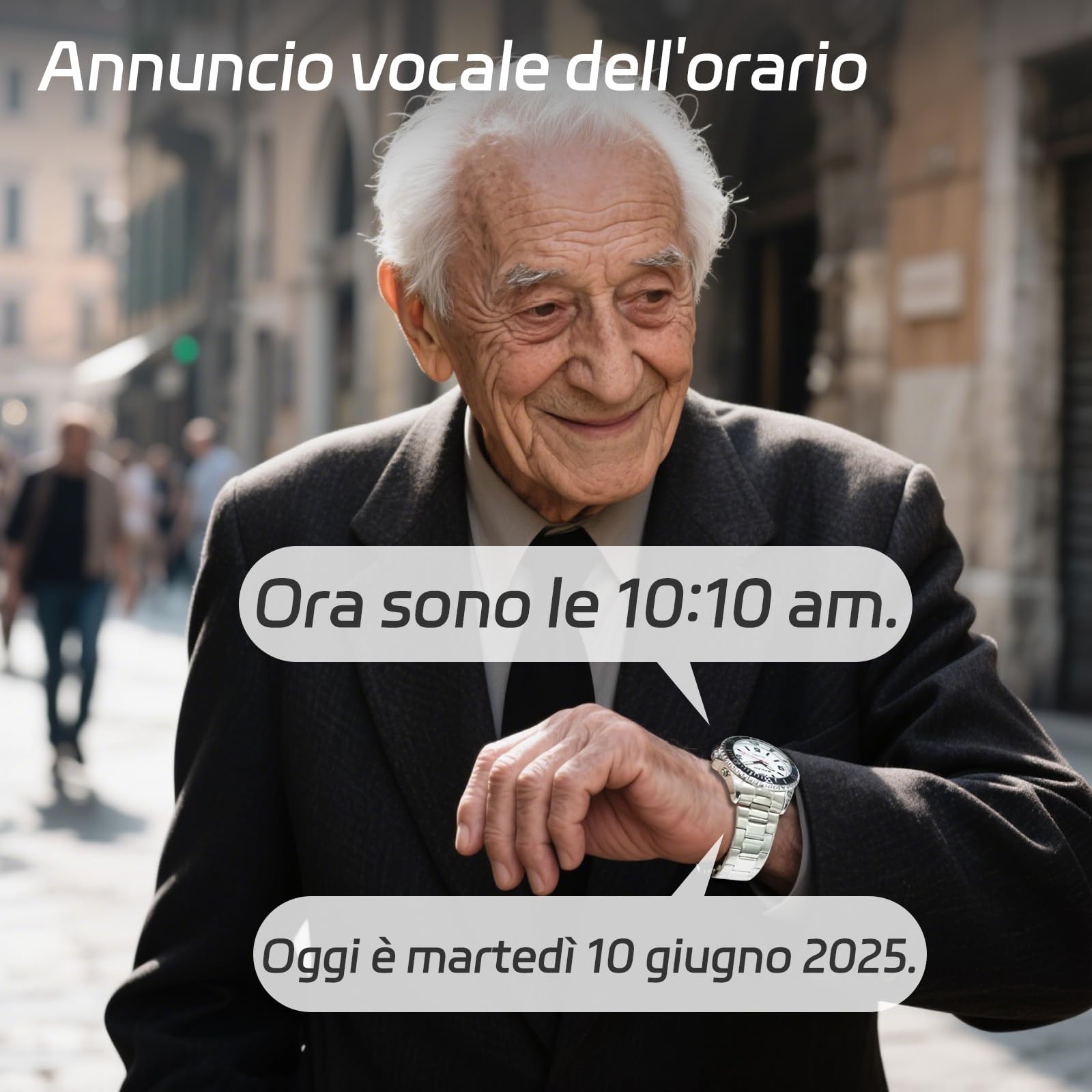 通用 MAUJOY Uomo Orologio Parlante in Italiano con Sveglia e Relazione oraria,annuncio ora e data con giorno della settimana Per anziani e non Vedenti.