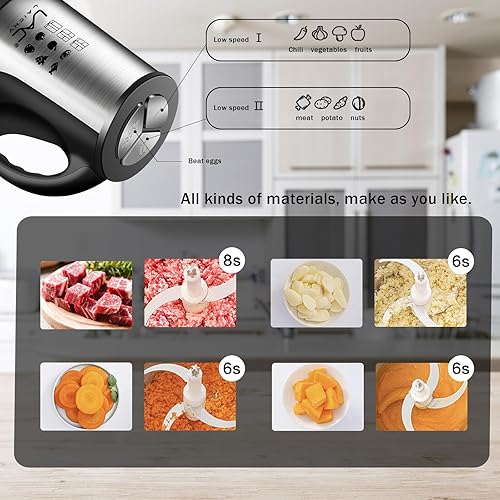 Miniatura 5 de Procesador de alimentos, molinillo de carne, potente picador de alimentos pequeño de 250 W, picador eléctrico de verduras con un tazón de 8 tazas y