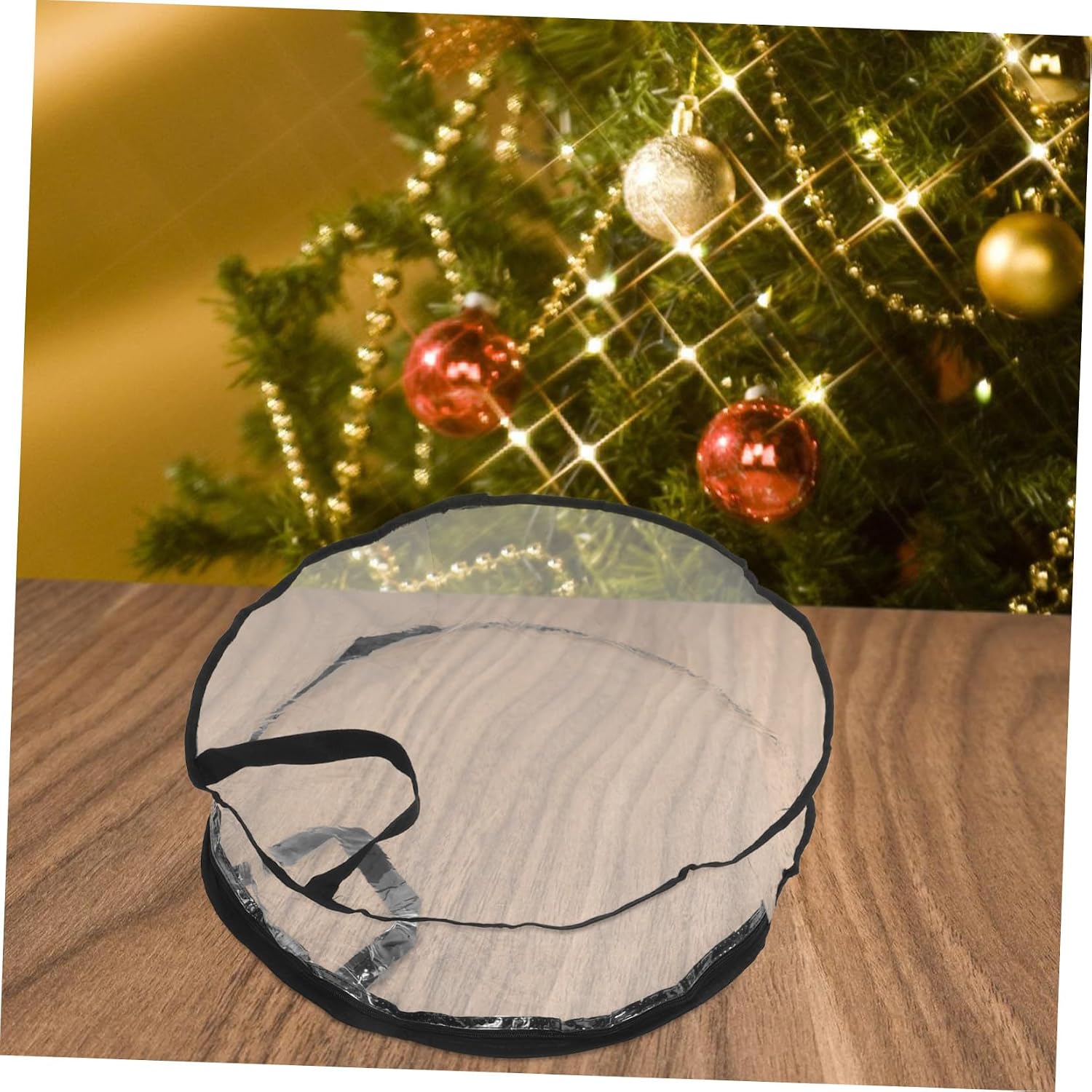 Water-Resistant Transparent Wreath Storage Bag Foldable PVC Holiday Organizer for Christmas Decorations Easy Identification and Space-Saving Design