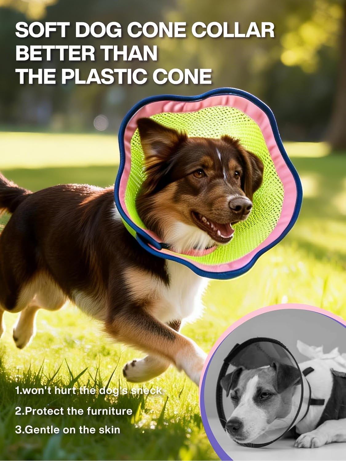 Dog Cone Collar,Adjustable Protective Recovery Cone for Dogs After Surgery,Breathable Elizabethan Collars for Dogs Cats,Comfy & Soft Pet Cone for Wound Care,Spay,Neuter