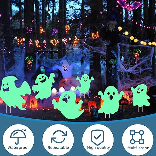 Miniatura 5 de 6 piezas de decoración de Halloween al aire libre con estacas para patio, fantasmas que brillan en la oscuridad, decoraciones de Halloween con