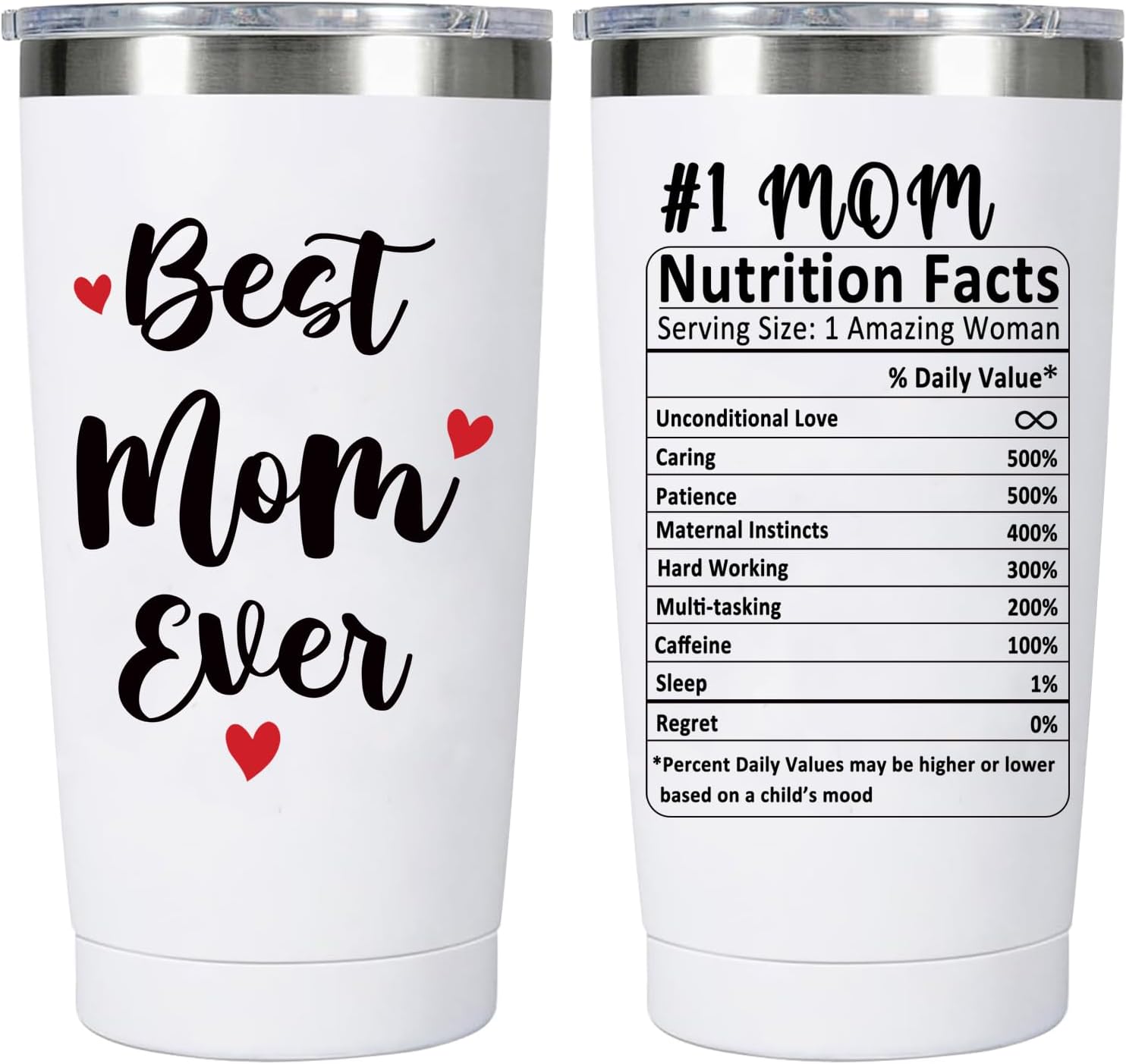 Waldeal Best Mom Ever Travel Tumbler 20 Oz-Gifts for Mom from Daughter Son, Christmas Birthday Gift Ideas for Mothers in Law, Mama, Grandma, White