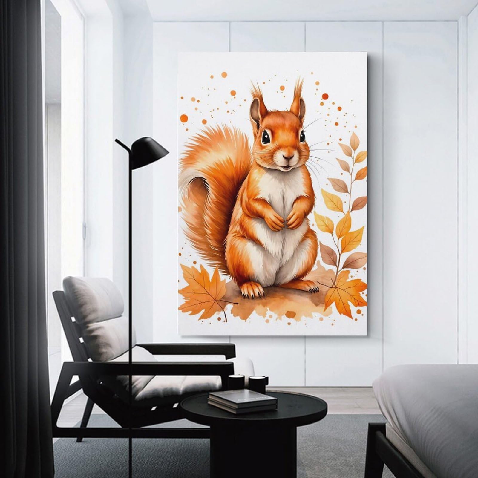 Junmoney Cute Squirrel Watercolor Wall Decor Canvas Print, 12x18inch(30x45cm), for Wall Displays, Bedrooms Or Room Updates, Wall Decor Suited to Curated Displays