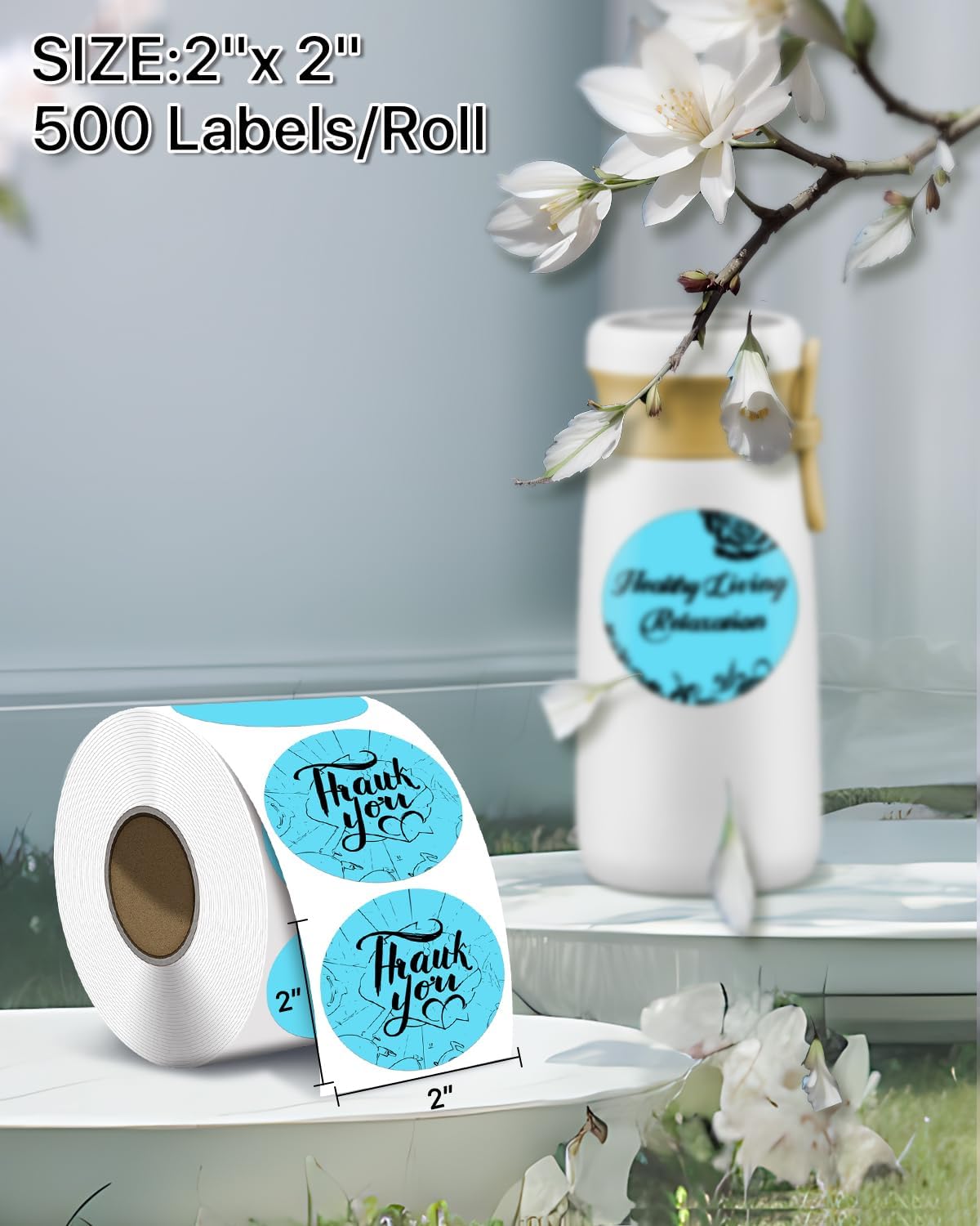 iEager 2 Inch Round Thermal Labels, Blue Circle Thermal Printer Stickers image 2