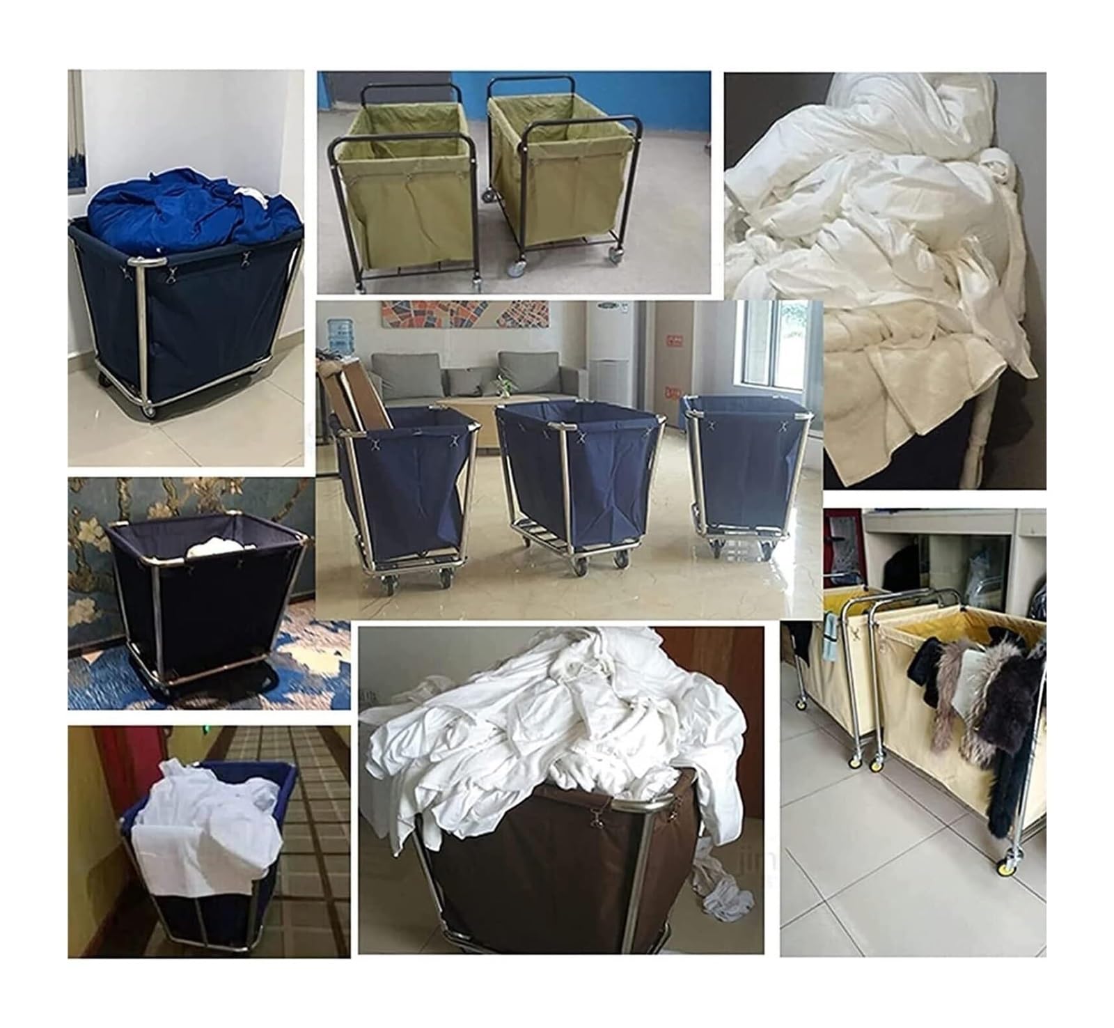 Wasserdichter Wäschesack, 400 l, abnehmbarer Oxford-Stoffbezug für Rollkörbe, stilvoll blau/braun (83 x 53 x 63 cm), ideal für Zuhause und auf Reisen