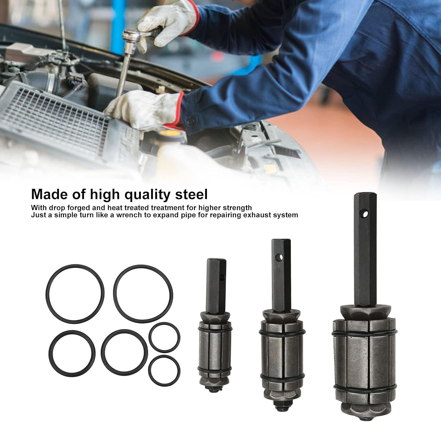 3PCS Tail Pipe Expander Muffler Spreader Set, Auepai Tools, Ruction with Different Sizes, for Various Brands and Car