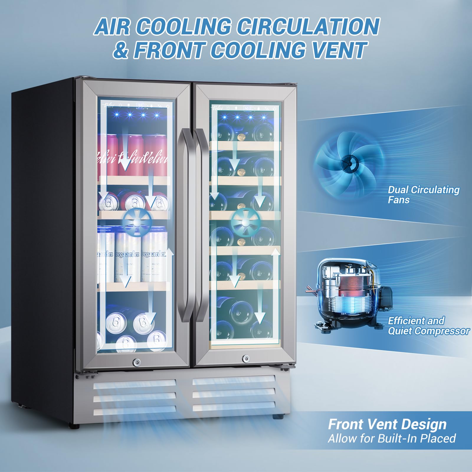 Wine and Beverage Refrigerator, 24 Inch Dual Zone Wine Beverage Cooler Under Counter with Glass Door&Lock, 18 Bottles and 68 Cans Large Capacity for Beer Soda Drink, Built-In or Freestanding Fridge on Fridge.com
