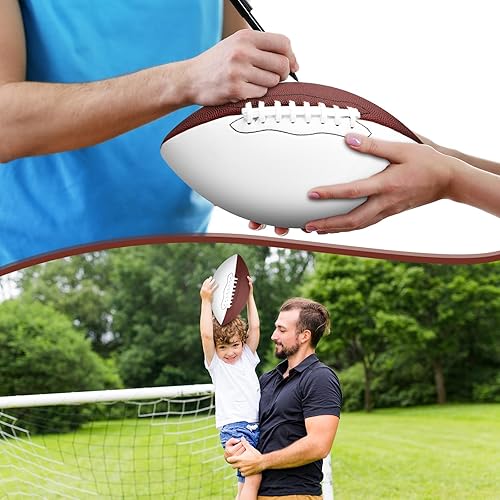 Miniatura 4 de Motionchic 8 pelotas inflables de fútbol americano con autógrafo, tamaño 9, con 8 soportes, 8 bolígrafos distintivos y 1 bomba para trofeo,