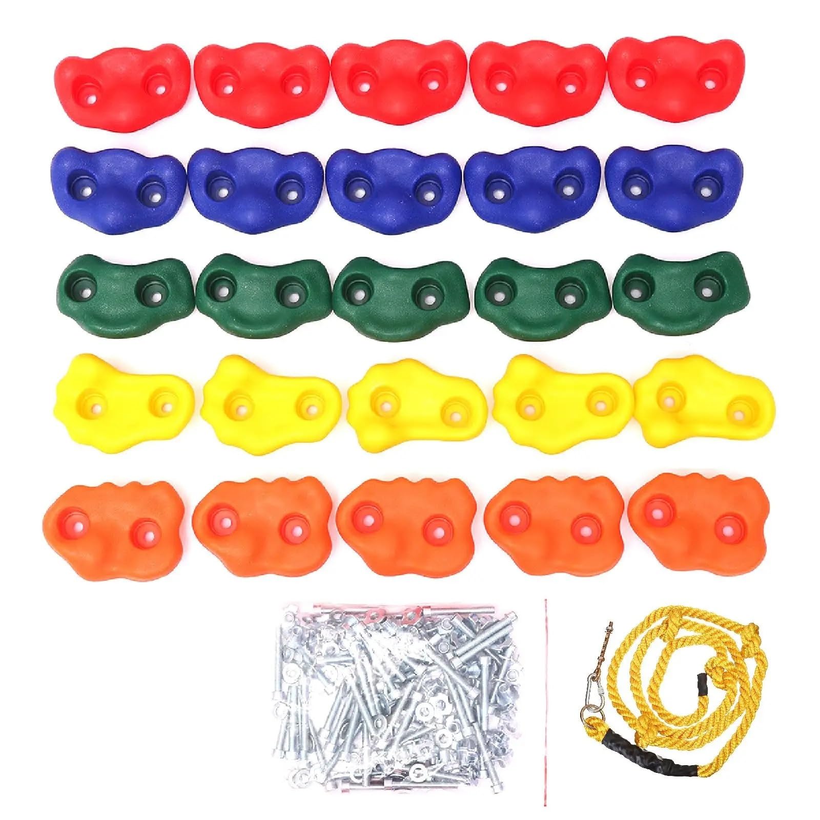 Punti di Presa per pareti di Arrampicata. 25 Pezzi for Kit di Presa for Mani e Piedi, Prese for Parete da Arrampicata in Giardino, Staffa for Telaio(Color with Rope)