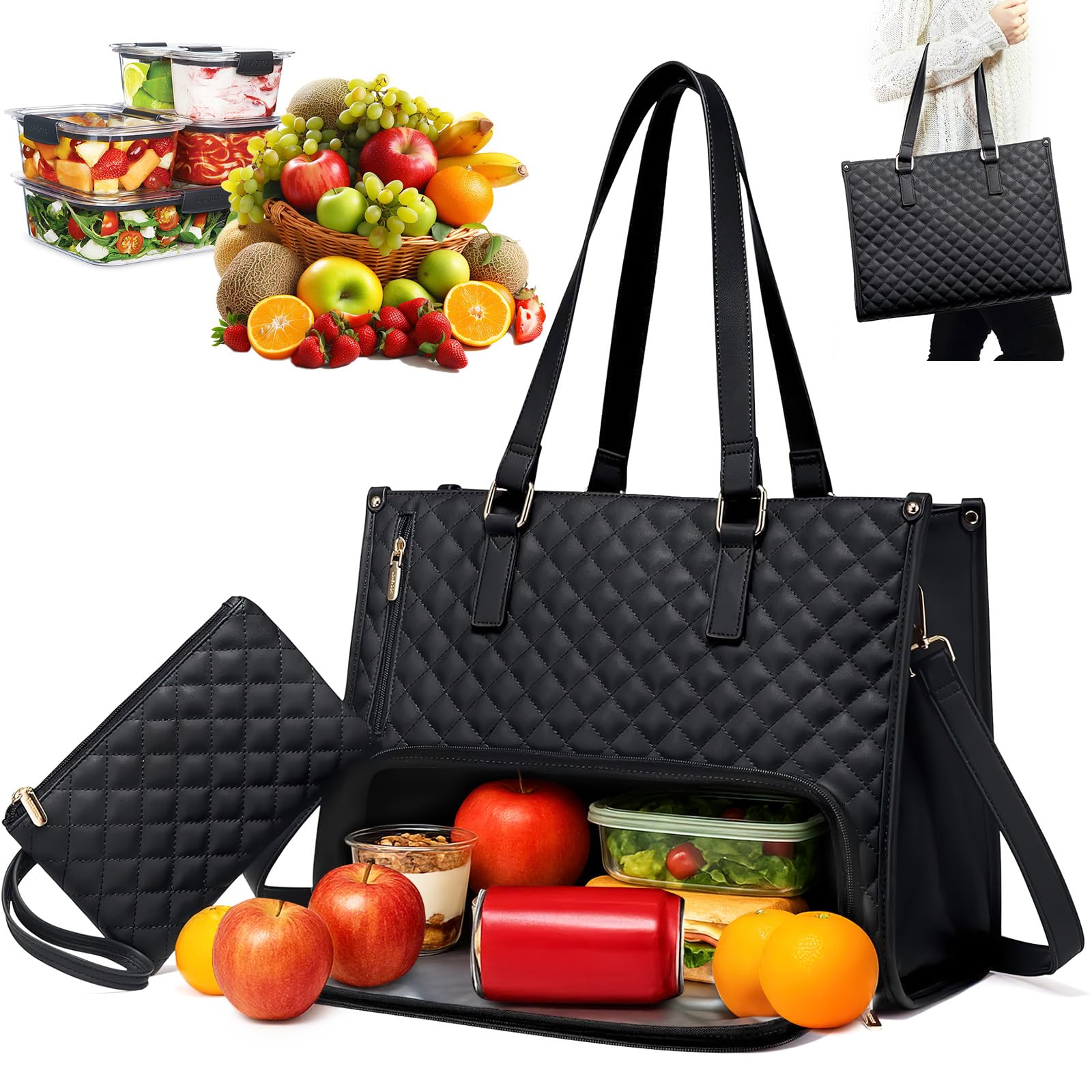 2-in-1 Laptop Tote Bag, 15.6 Inch Work Bag with Insulated Lunch Compartment