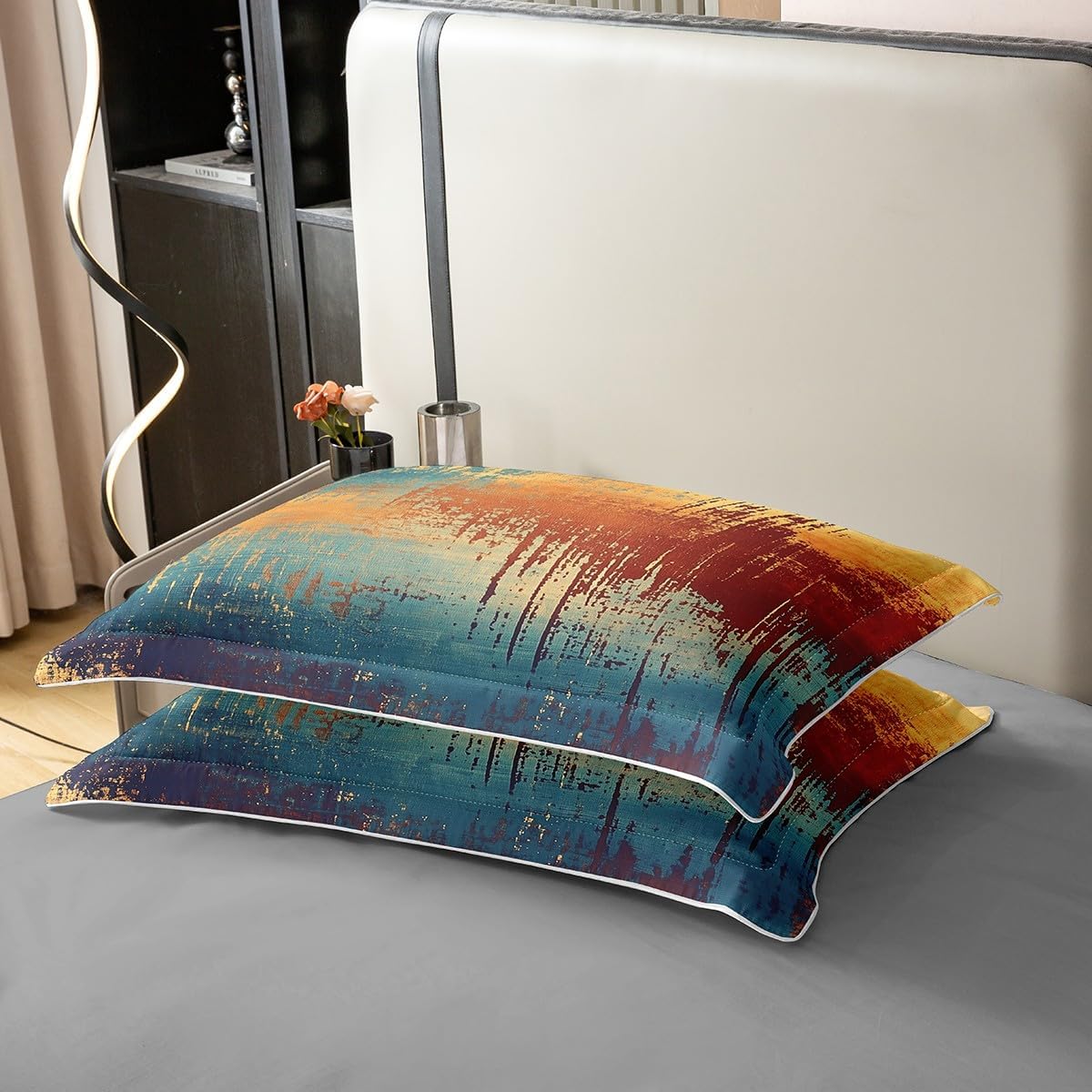 jejeloiu Retro Watercolor Design Duvet Cover 100% Cotton Queen Size Boys Girls Abstract Art Bedding Set Breathable Soft Teal and Orange Colorful Art Artwork Comforter Cover 3Pcs Bedroom Decor Zipper