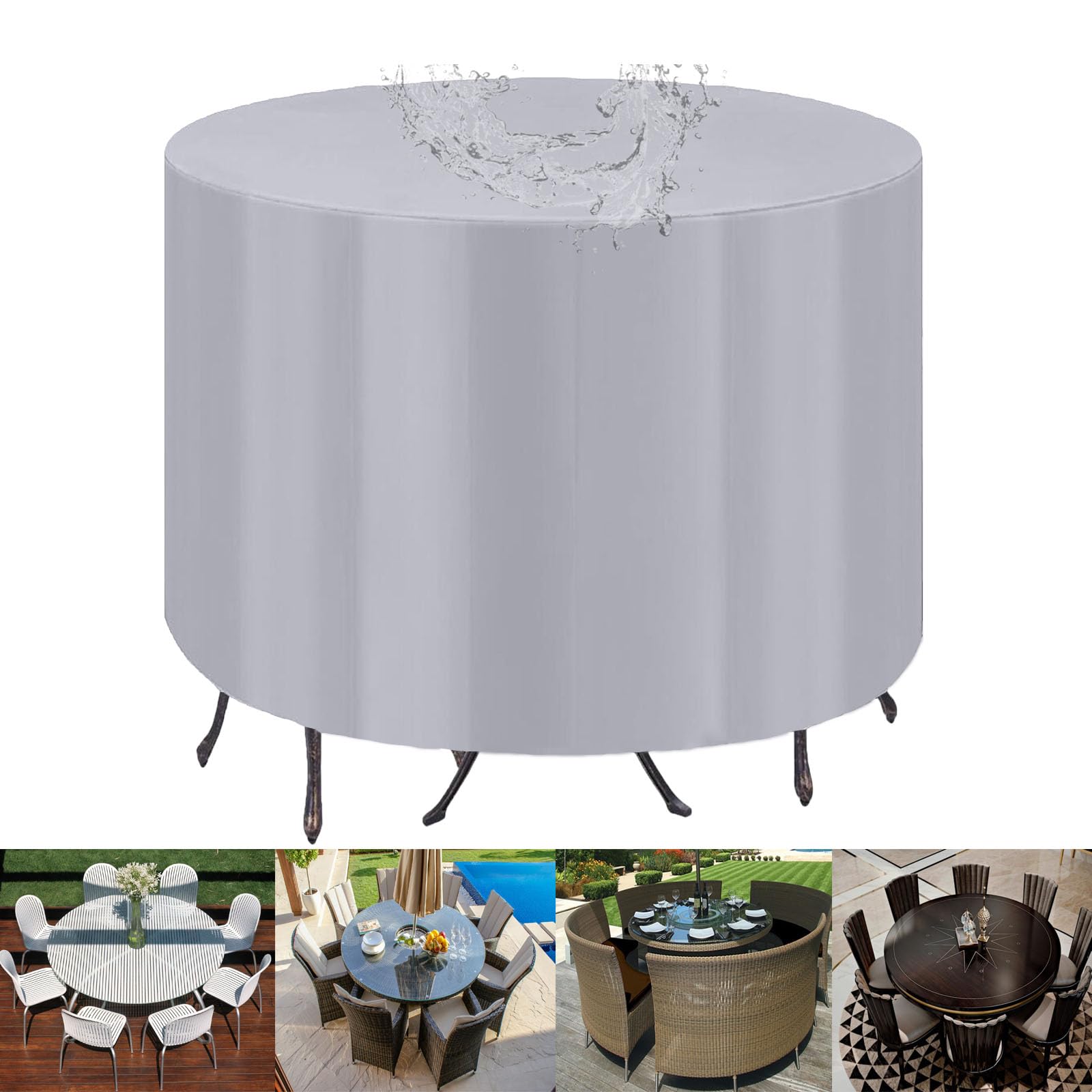 TYHJSH Garden Furniture Covers Round Patio Furniture Cover Waterproof, 420D Oxford Fabric Patio Table Cover, Rattan Furniture Cover, Round Outdoor Table and Chairs Cover Anti-UV Sofa Cover