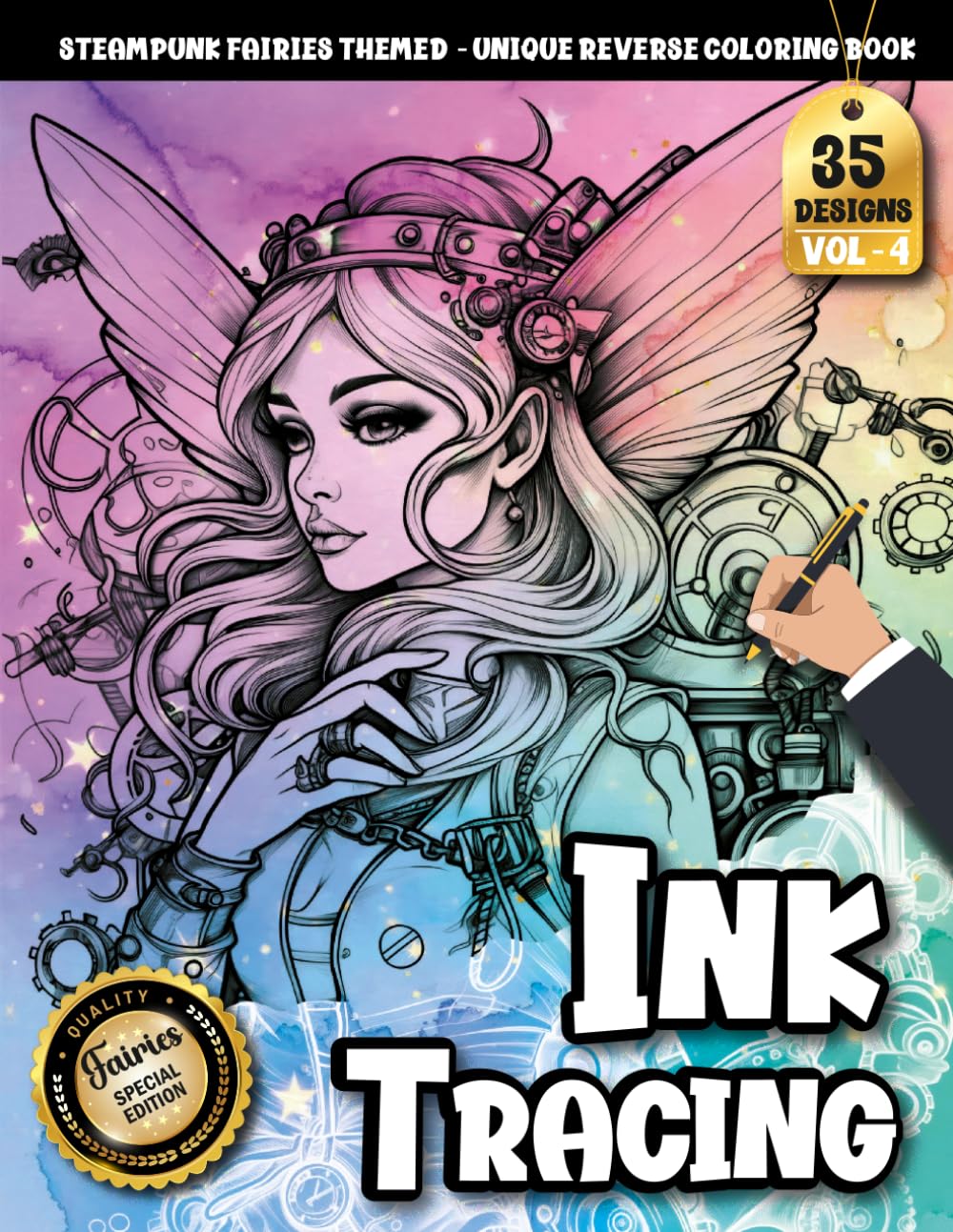 Ink Tracing Book: Steampunk Fairies for Mindful Escapes and Artistic Joy: Reverse coloring book for adults for mindfulness enthusiasts | Experience ... line art (Steampunk Fairies Tracing Series)