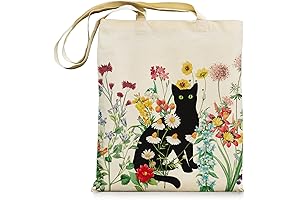 Vintage Black Cat Canvas Tote Bag for Women
