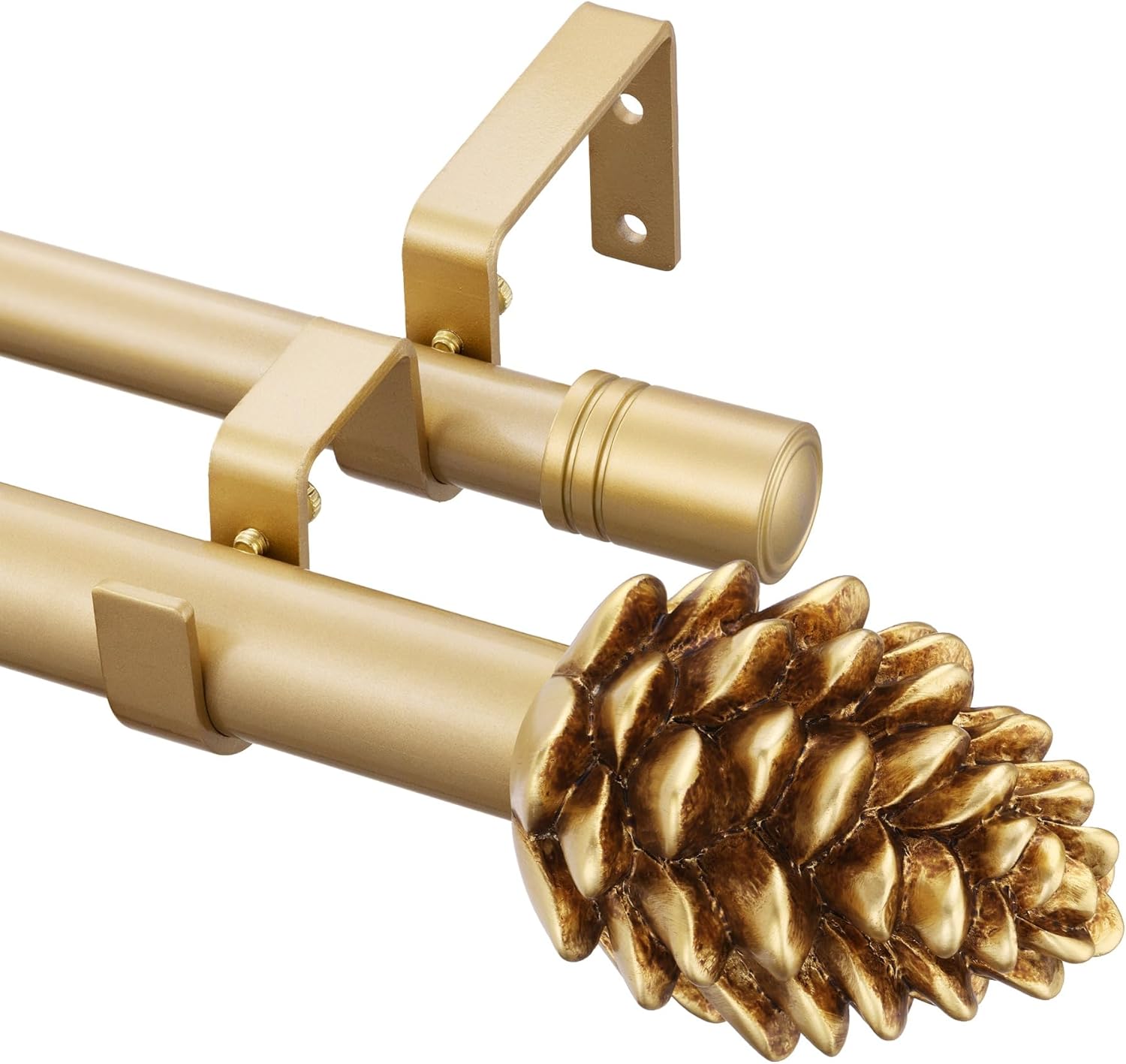 Gold Double Curtain Rods 66 to 120 Inches 6/8 Inch +1 Inch Telescoping Drapery Rod for Windows With Brackets & Finials,Window Treatment Curtain Rod Set