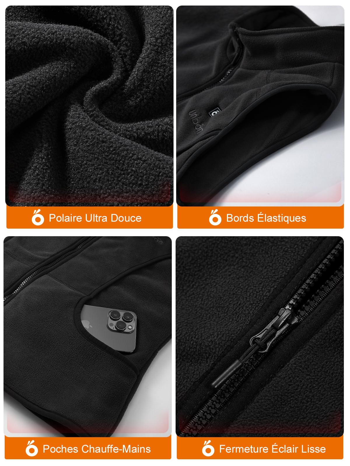 UNBON Gilet Chauffant Femme avec Batterie Incluse USB 10000mAh, Veste Chauffante Femme avec 3 Températures 6 Zones Chauffage, Veste Polaire Chauffante sans Manche, Gilet Chauffant Électrique Noir XS