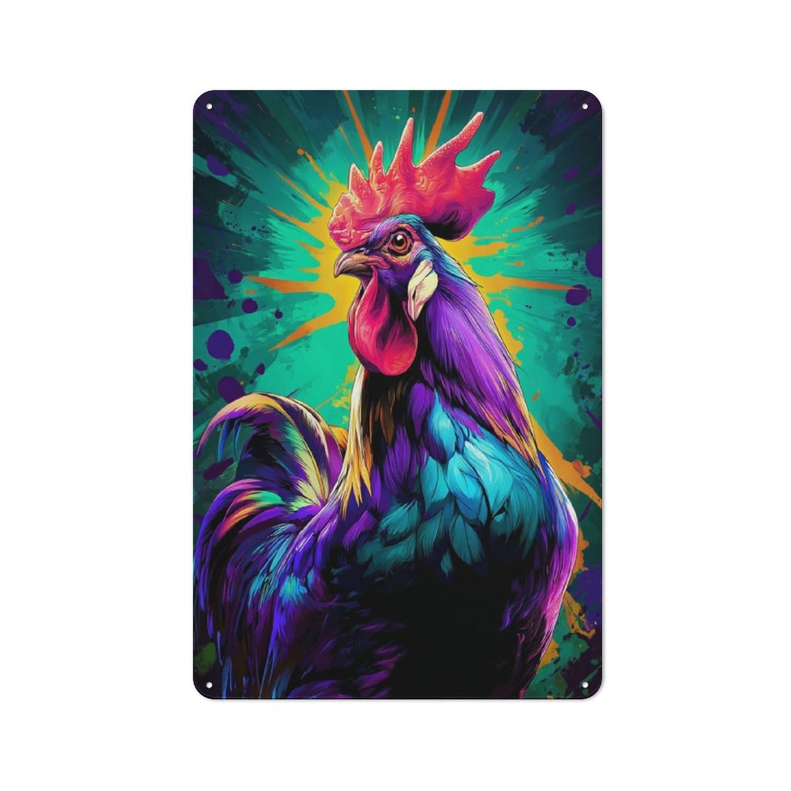 Junmoney Vibrant Rooster Artwork -4 Vintage Metal Plaque 30X20cm For Living Room Or Hallway, A Christmas Gift For People Styling Living Room And Hallway