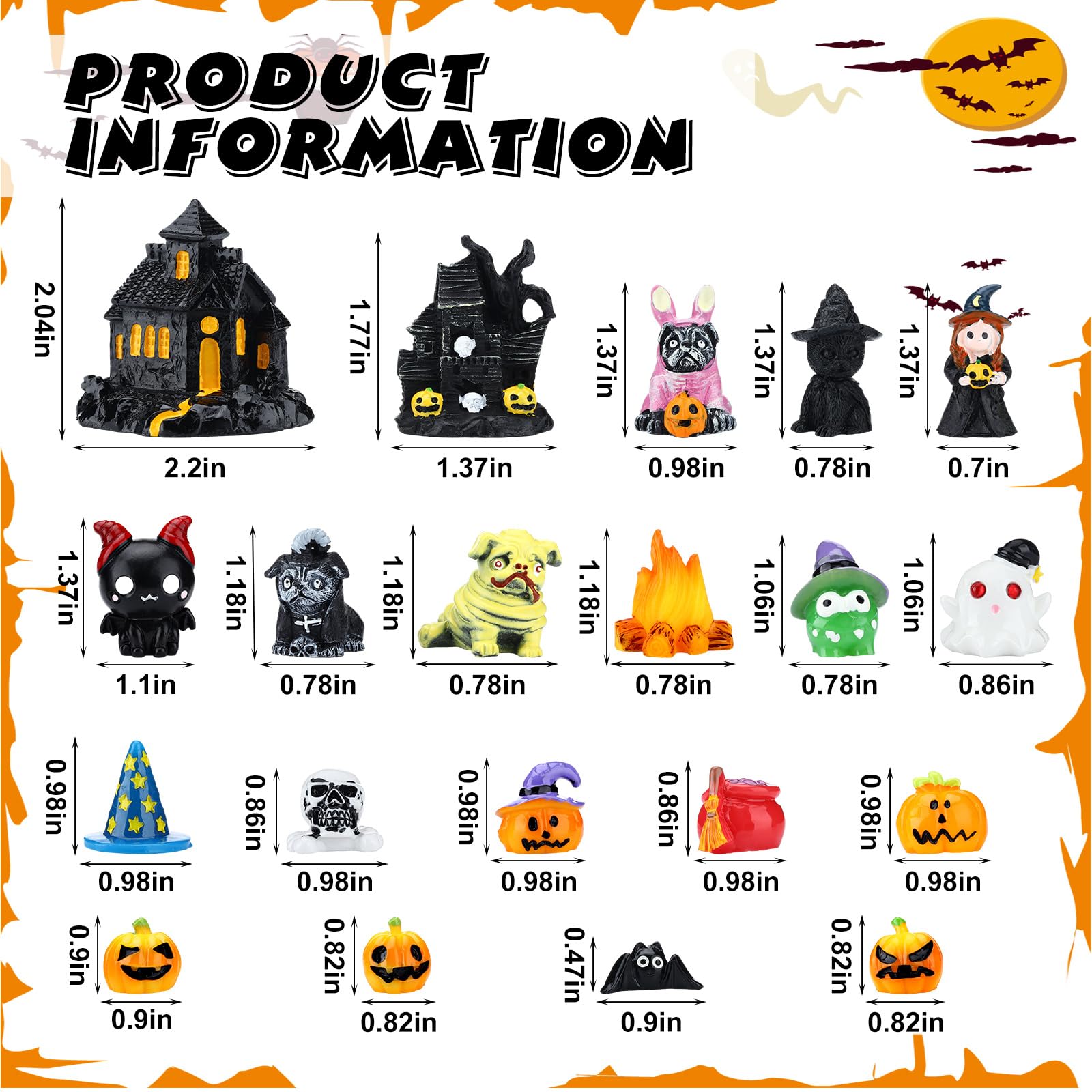 Lot De 20 Figurines Halloween Miniatures - Citrouilles Et Fantômes En Résine, Décoration Table, Cheminée, Fête - 10