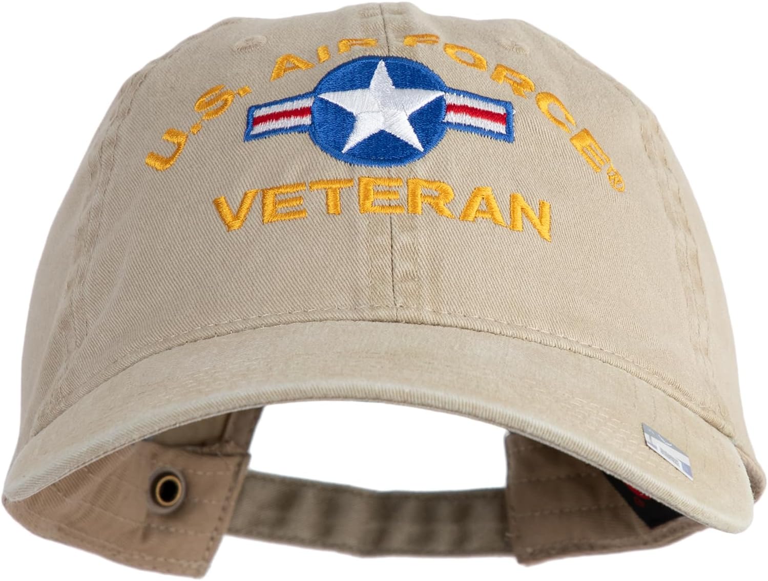 e4Hats.com U.S. Air Force Roundel Veteran Embroidered Washed Solid Pigment Dyed Cotton Twill Brass Buckle Cap