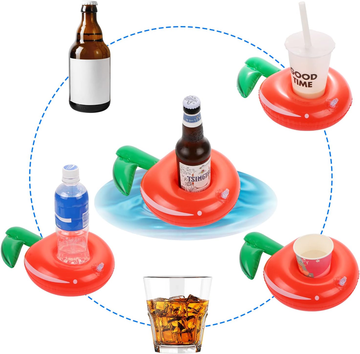 LIYDE 6 Pack Inflatable Drink Floaties - Cherry Shape Drink Holder for Pool Party Decorations