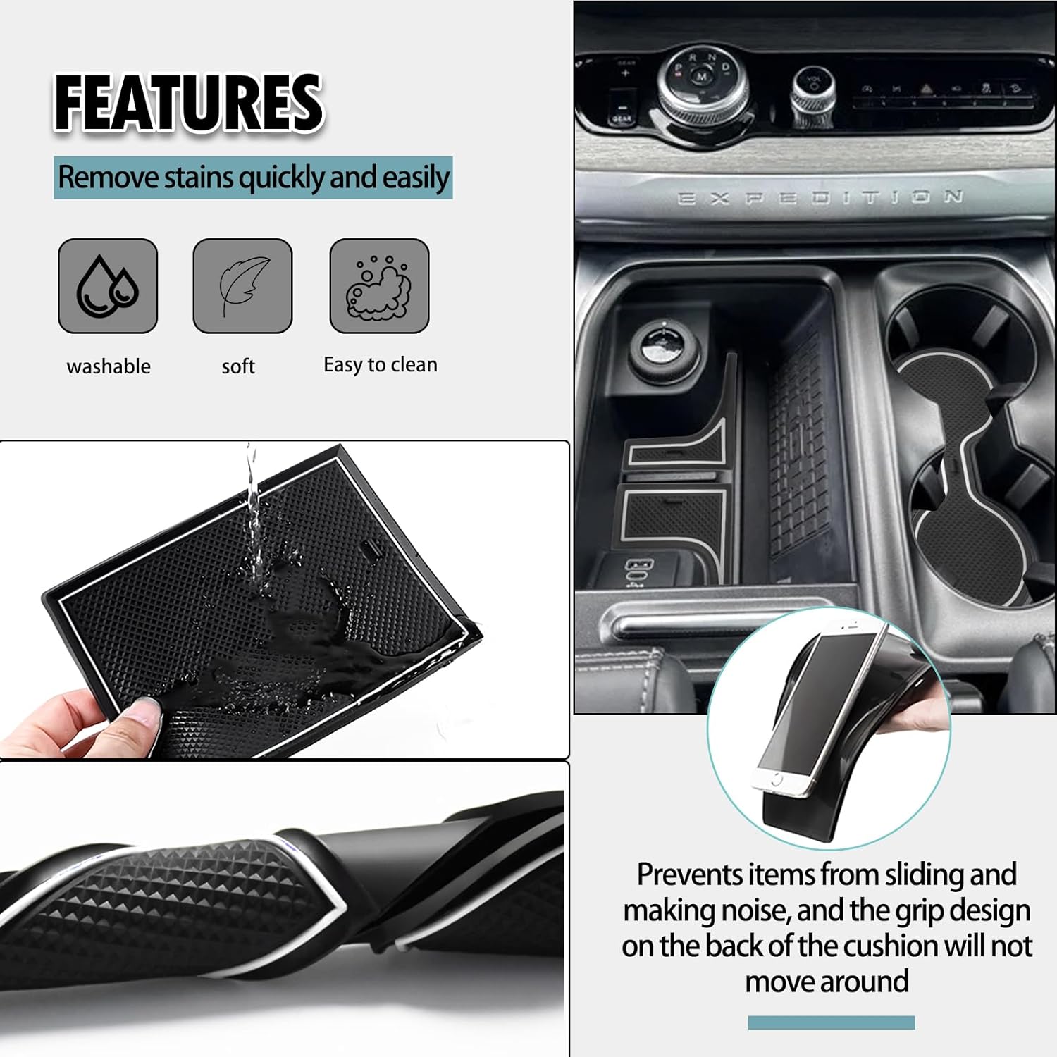 SHAOHAO for 2025 2026 Ford Expedition Accessories Center Console Mats Car Door Slot Pad 24 Pcs for 2025 2026 Ford Expedition (Active/Tremor/King Ranch/Platinum) Cup Holder Car Door Pocket Non Slip Pad