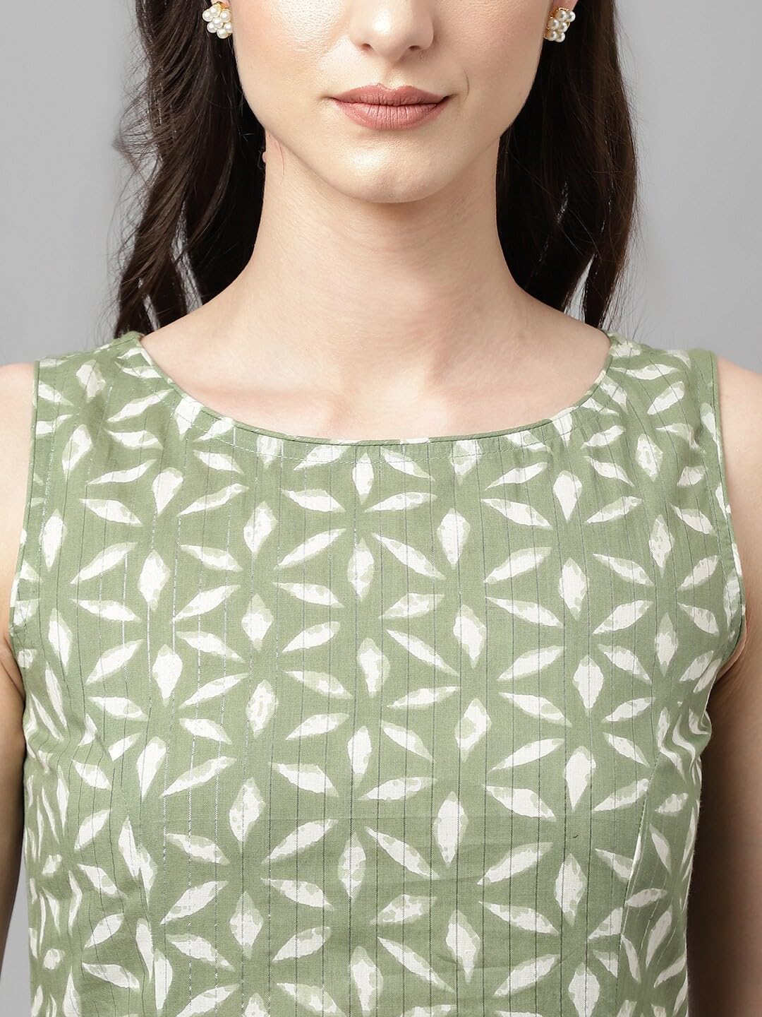 miss fame Women Sleeveless Printed Cotton Kurta with Palazzo and Dupatta - Green