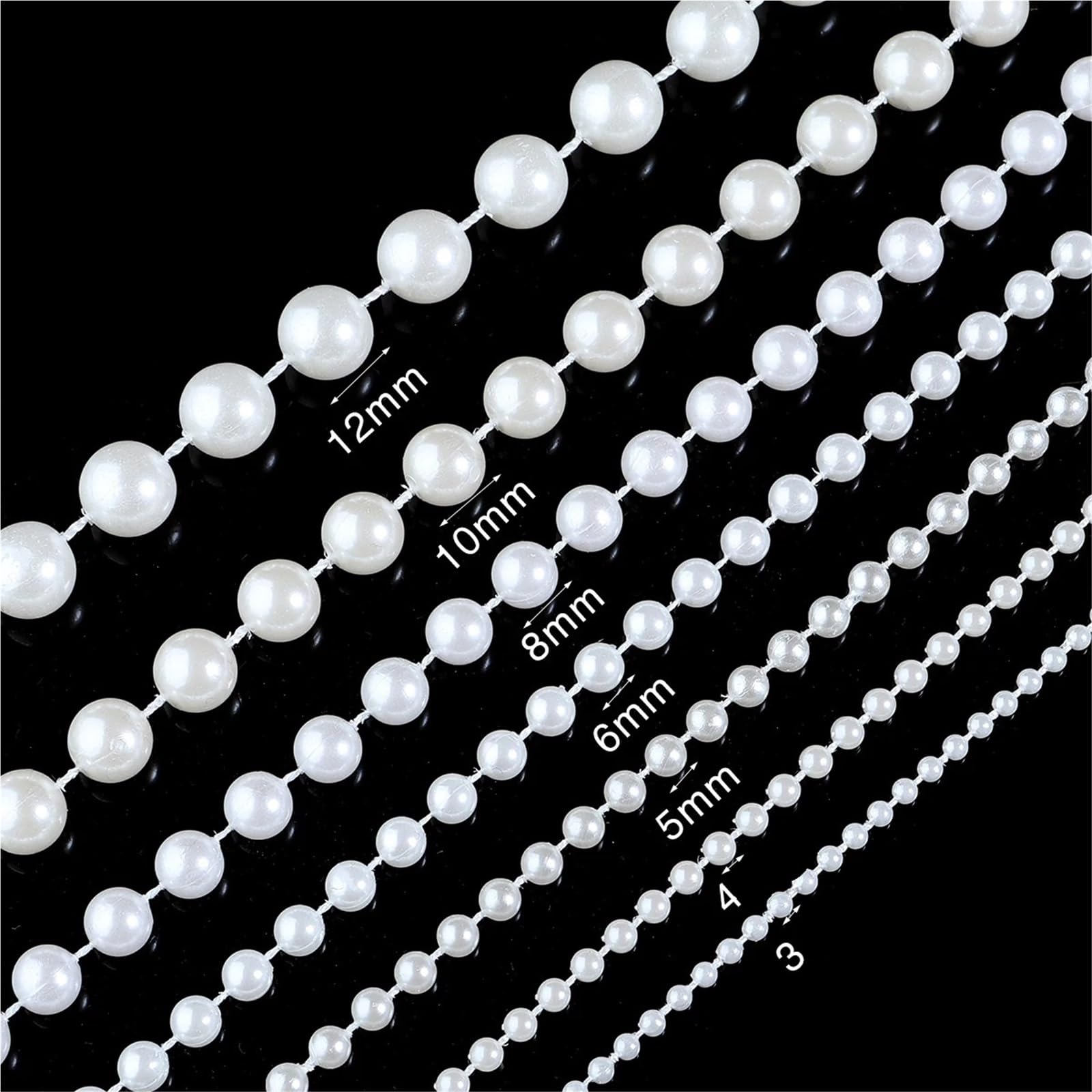 Plastikowy łańcuch z imitacją pereł, Girlanda z koralików ze sztucznych pereł wielokolorowa 3-12 mm, opakowanie 2 szt., do dekoracji ślubnych(White 8mm)